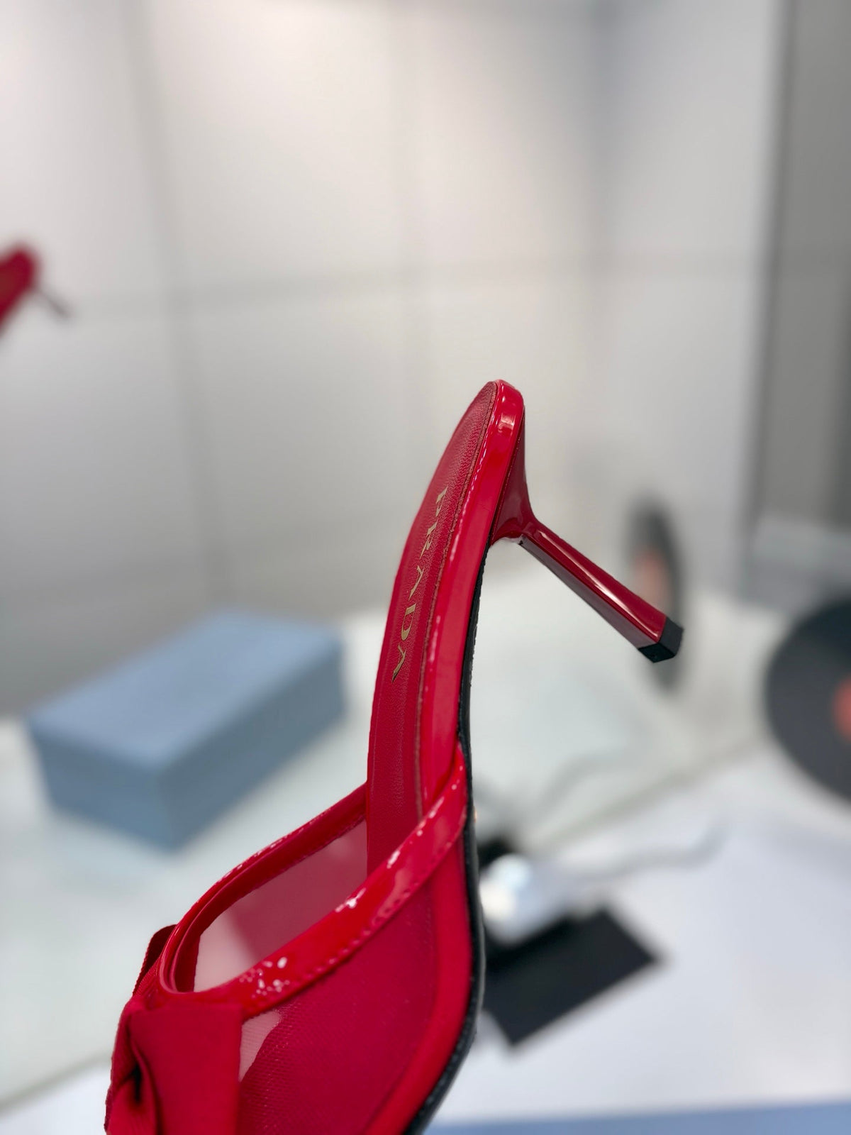 Prada Mesh 7.5cm Red Fabric Mules 834603