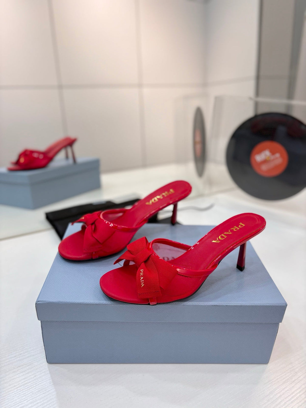 Prada Mesh 7.5cm Red Fabric Mules 834603