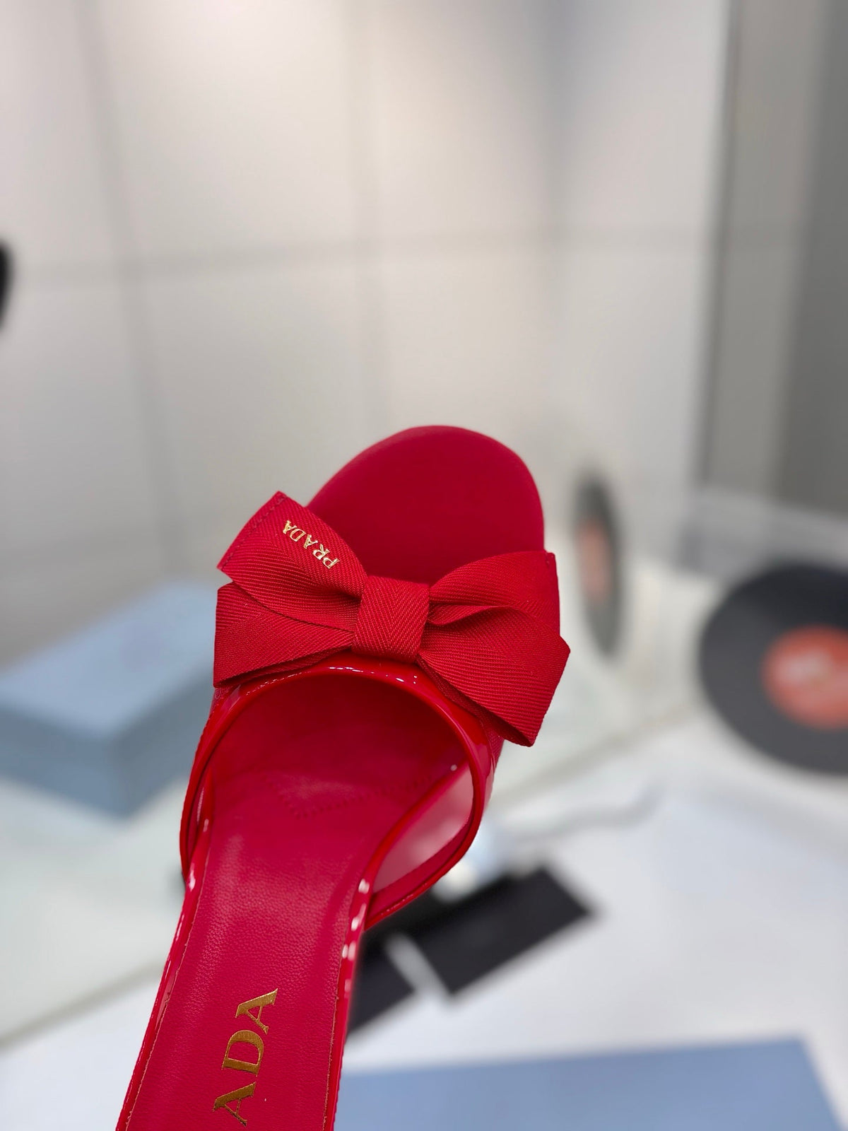 Prada Mesh 7.5cm Red Fabric Mules 834603