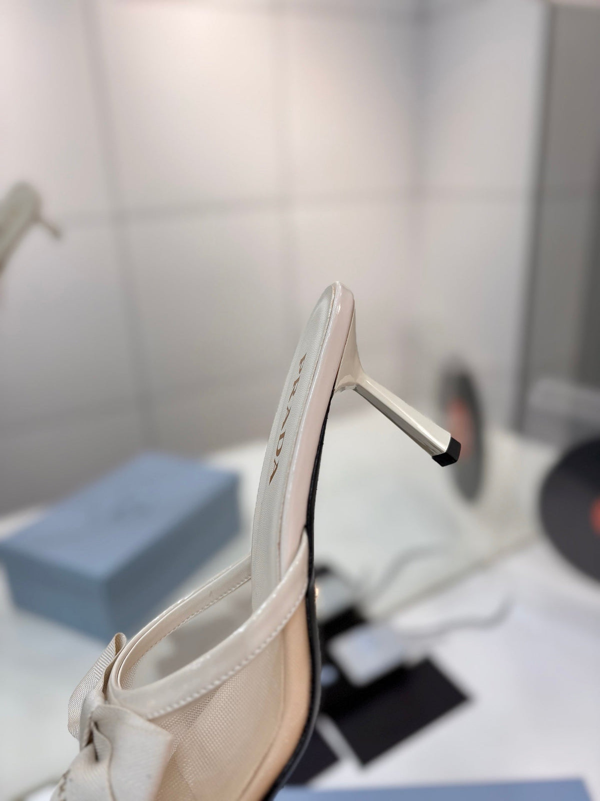Prada Mesh 7.5cm Beige Fabric Mules 834604