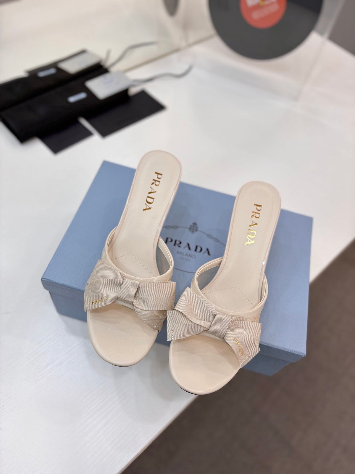 Prada Mesh 7.5cm Beige Fabric Mules 834604