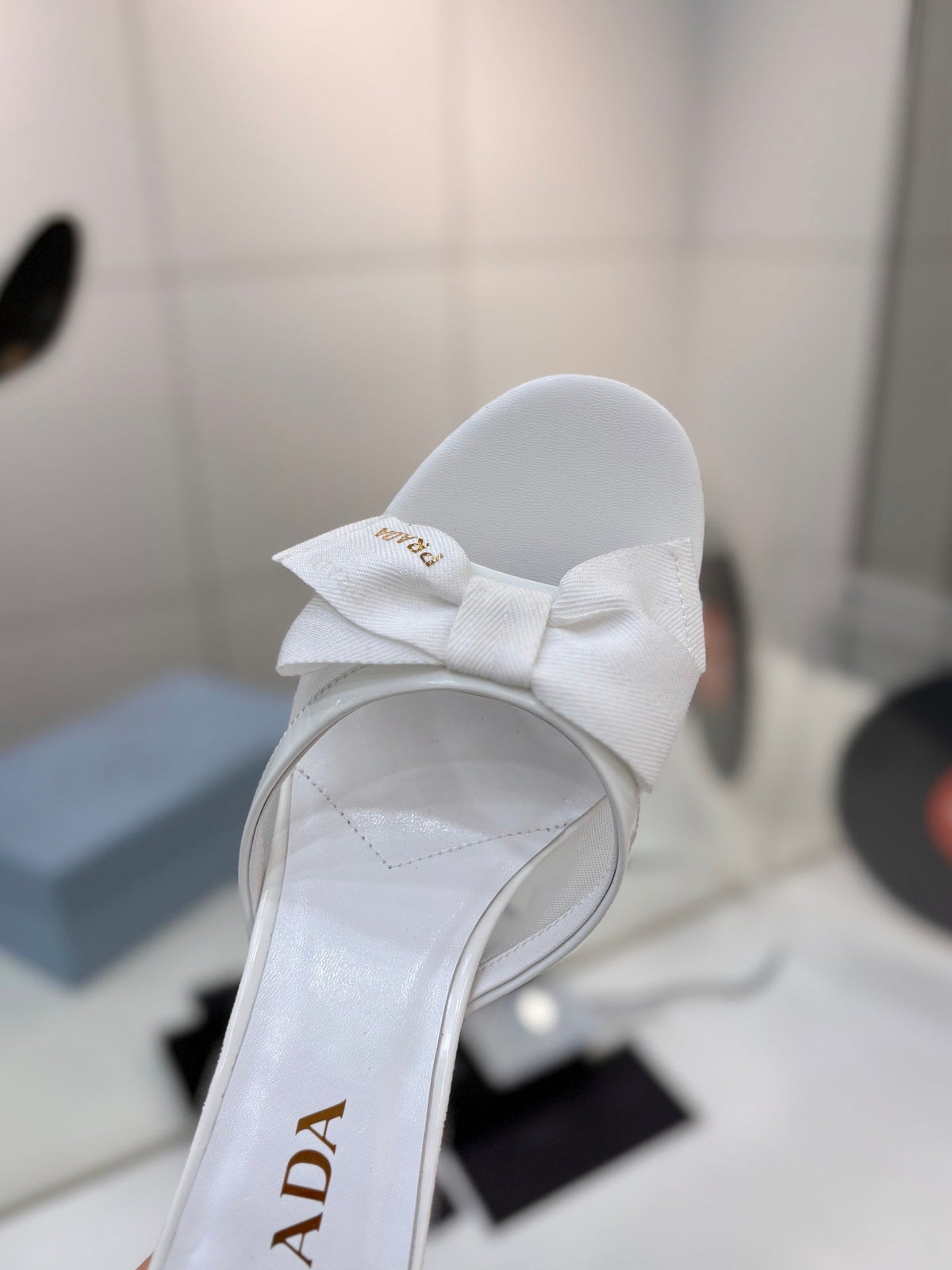 Prada Mesh 7.5cm White Fabric Mules 834605