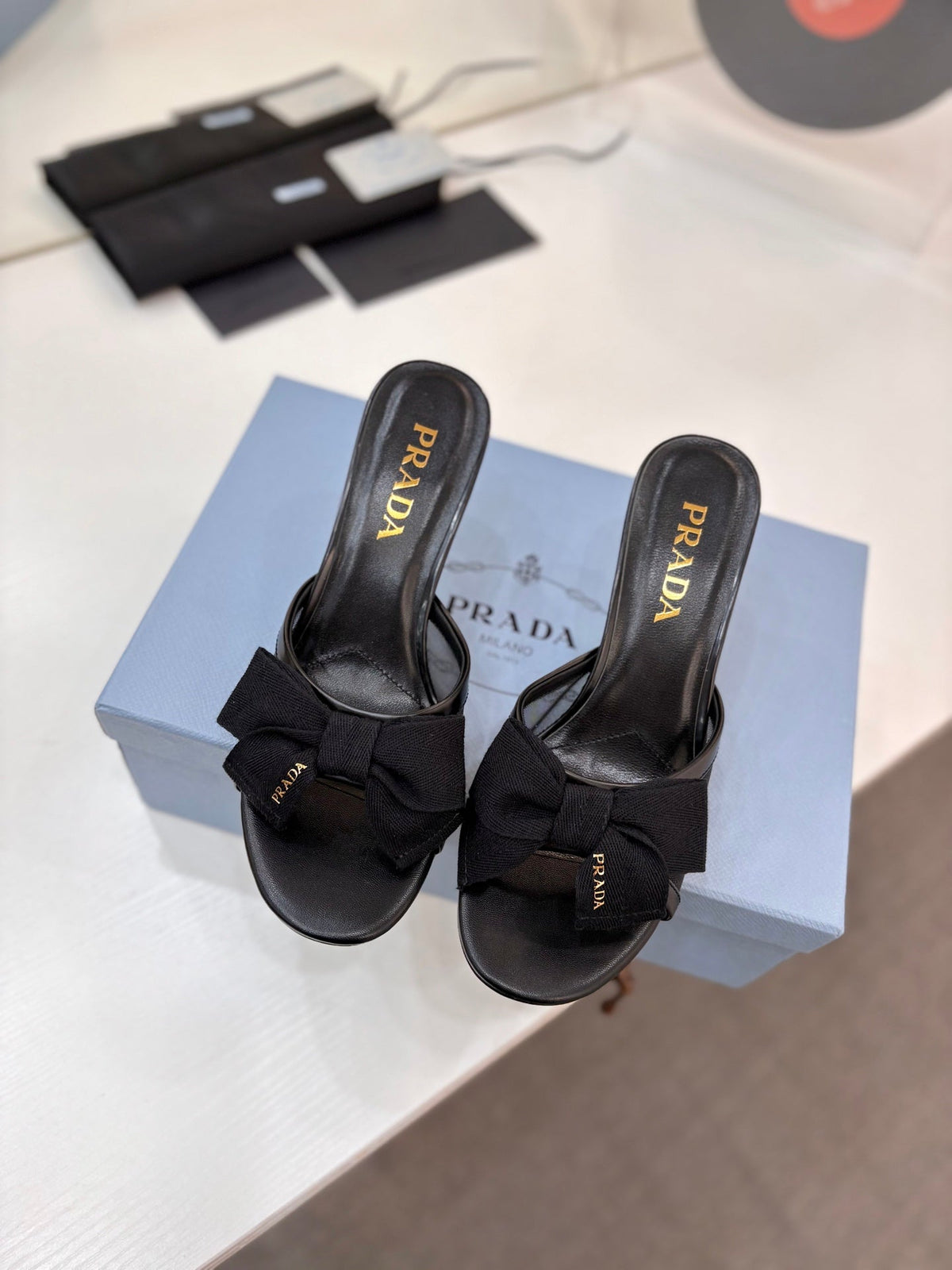 Prada Mesh 7.5cm Black Fabric Mules 834606