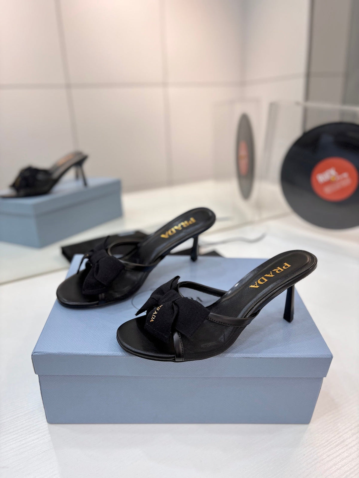 Prada Mesh 7.5cm Black Fabric Mules 834606