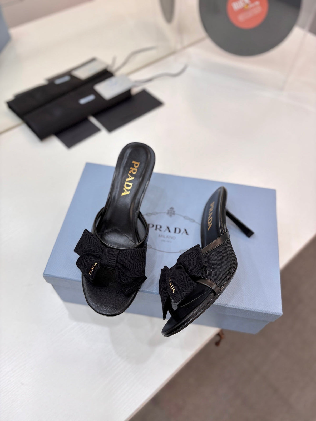 Prada Mesh 7.5cm Black Fabric Mules 834606