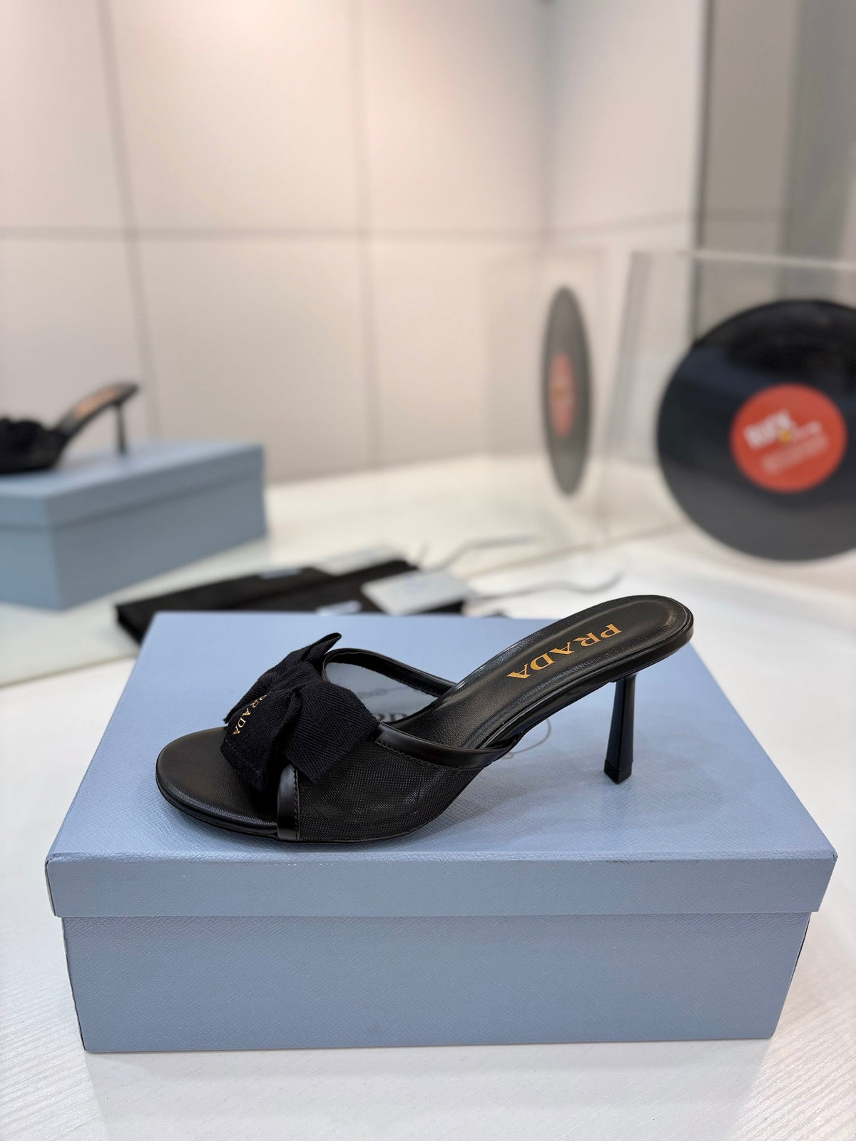 Prada Mesh 7.5cm Black Fabric Mules 834606