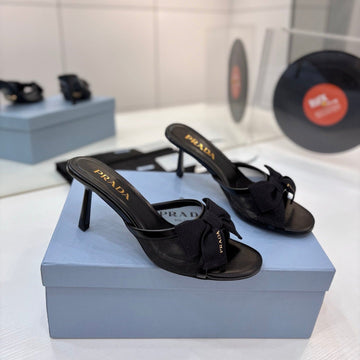 Prada Mesh 7.5cm Black Fabric Mules 834606