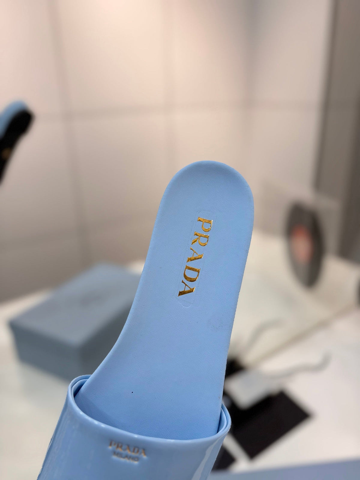 Prada Slides Blue Patent Leather 834593