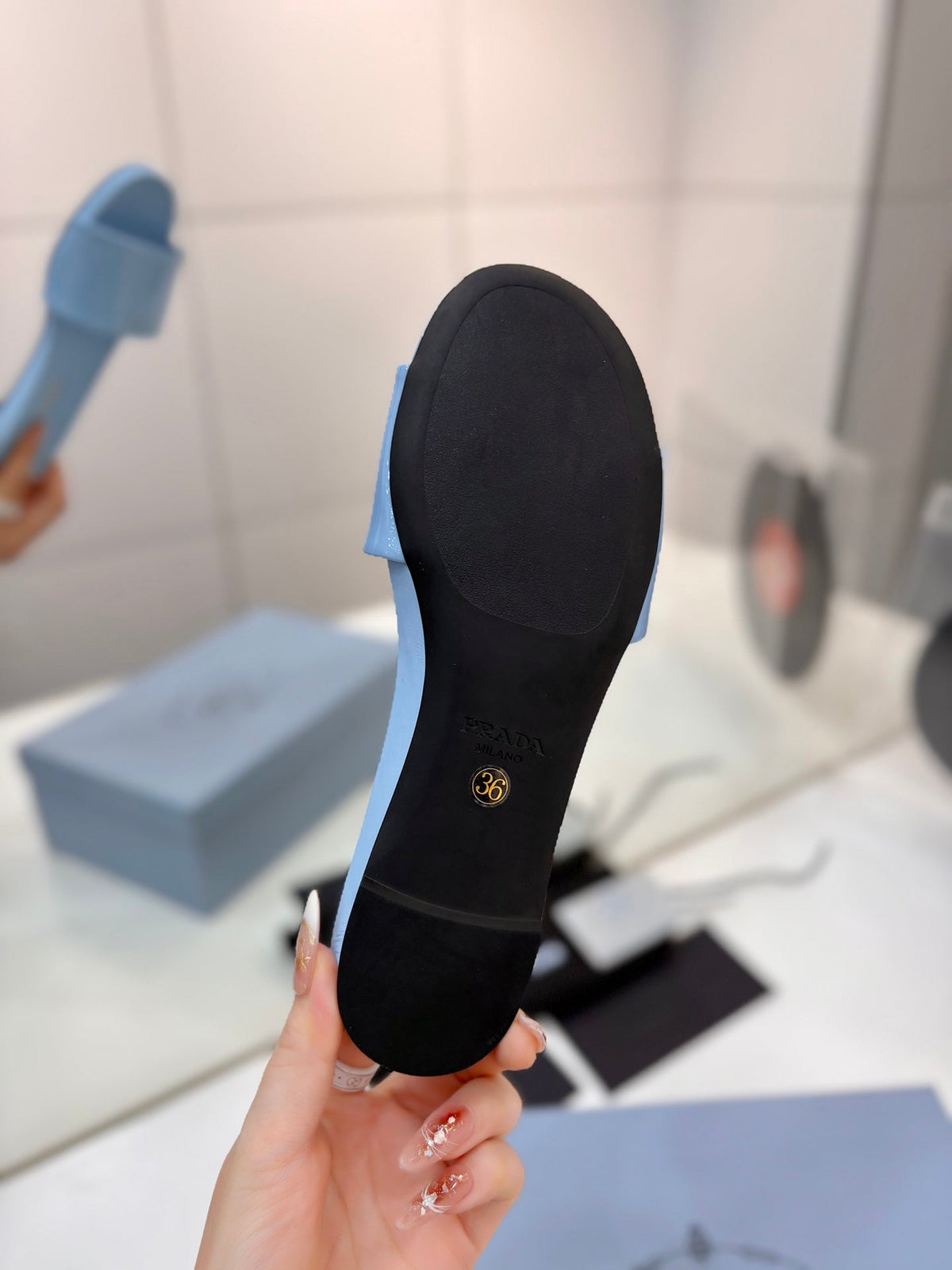 Prada Slides Blue Patent Leather 834593