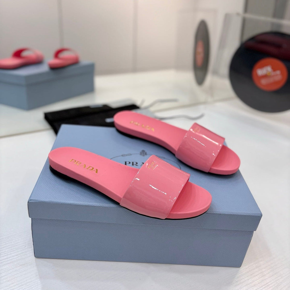 Prada Slides Pink Patent Leather 834594