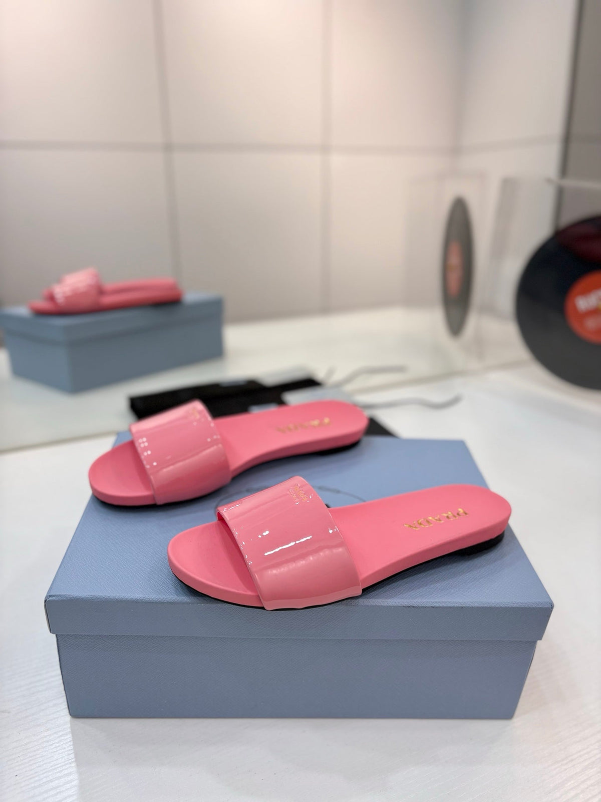 Prada Slides Pink Patent Leather 834594