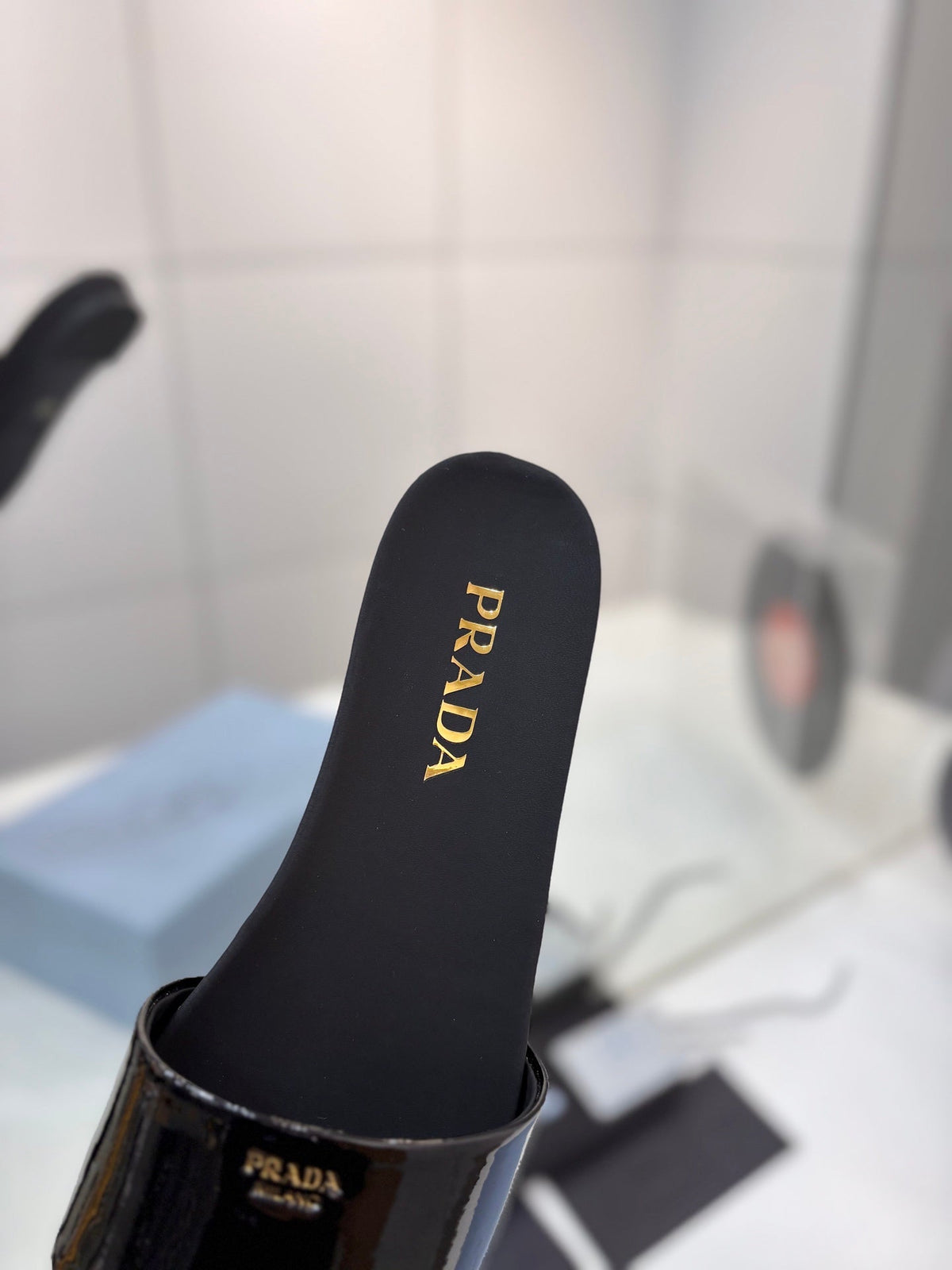 Prada Slides Black Patent Leather 834596
