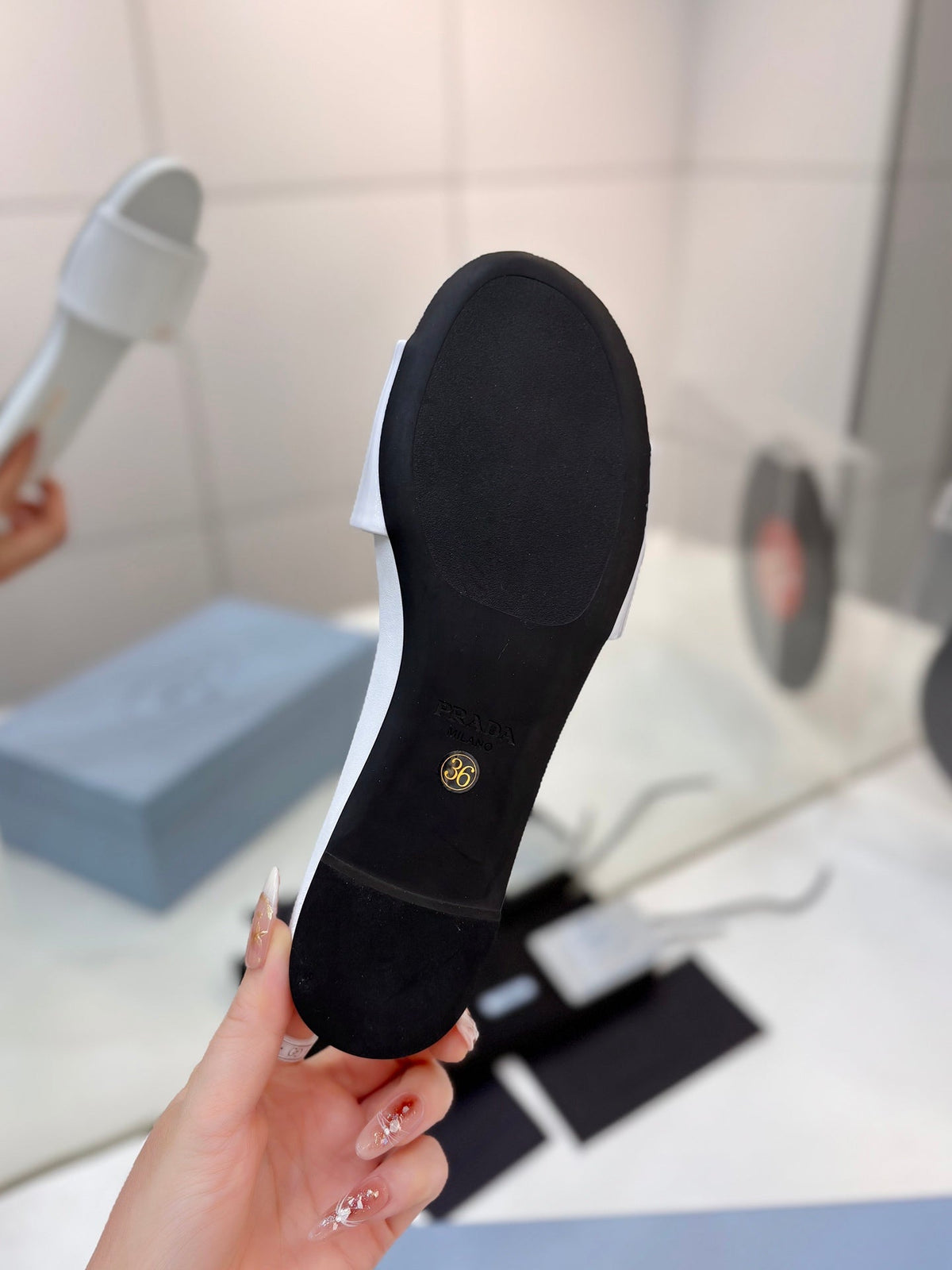 Prada Slides White Patent Leather 834597