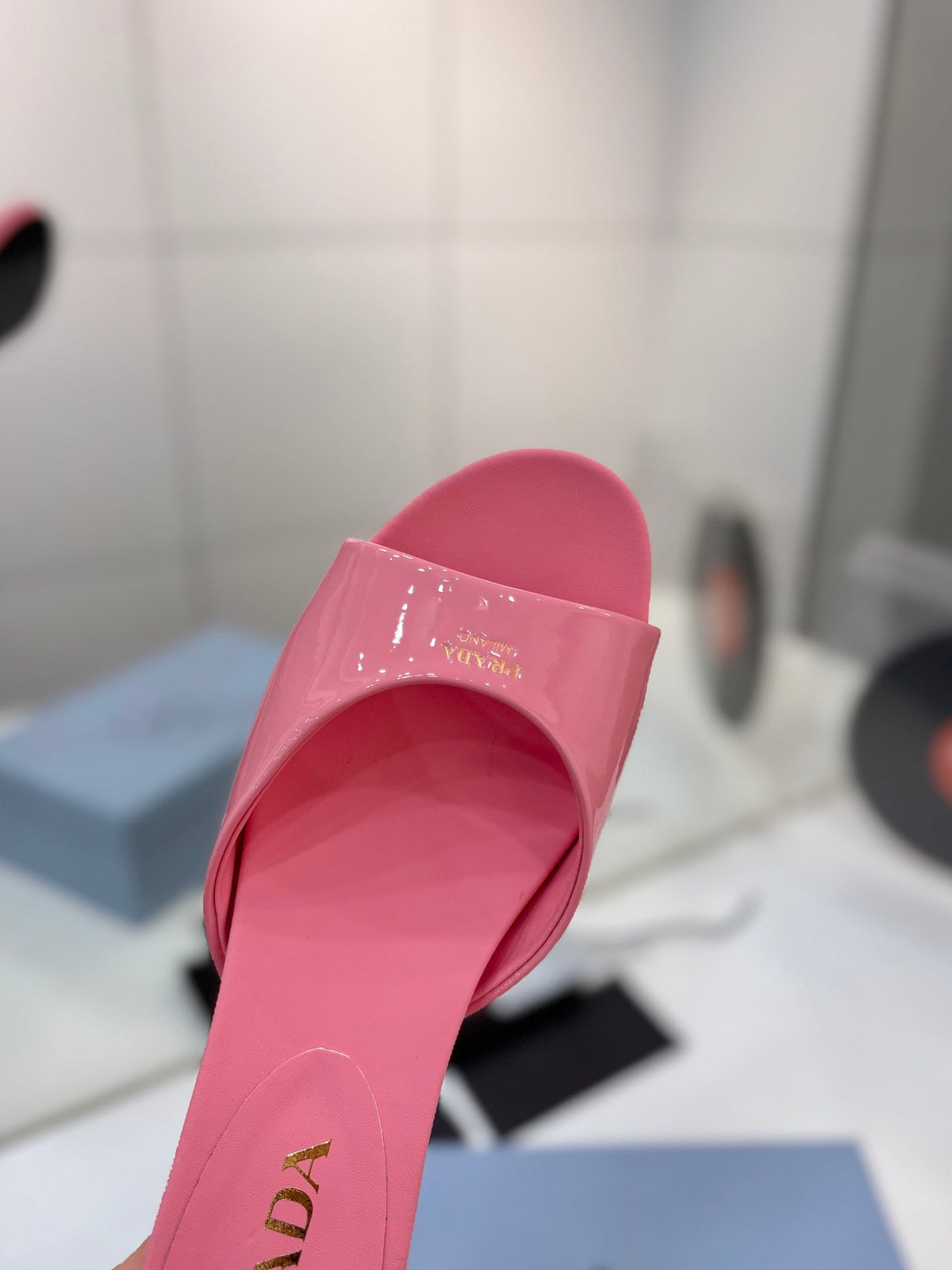 Prada Kitten Heel Sandals 4cm Pink Patent Leather 834582