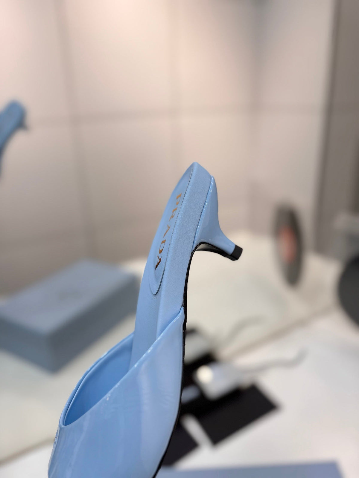 Prada Kitten Heel Sandals 4cm Light Blue Patent Leather 834599