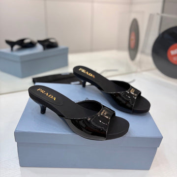 Prada Kitten Heel Sandals 4cm Black Patent Leather 834601