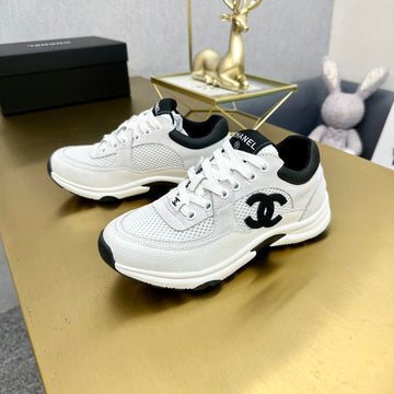 CC 26ss Trainer White Black Mesh Suede Grained Calfskin 668068