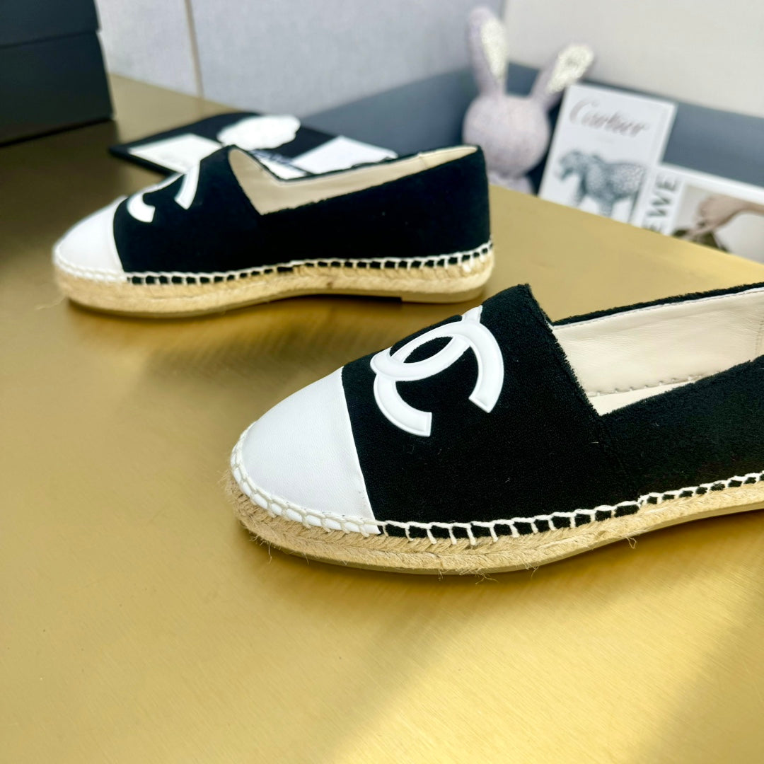espadrilles black fabric white calfskin