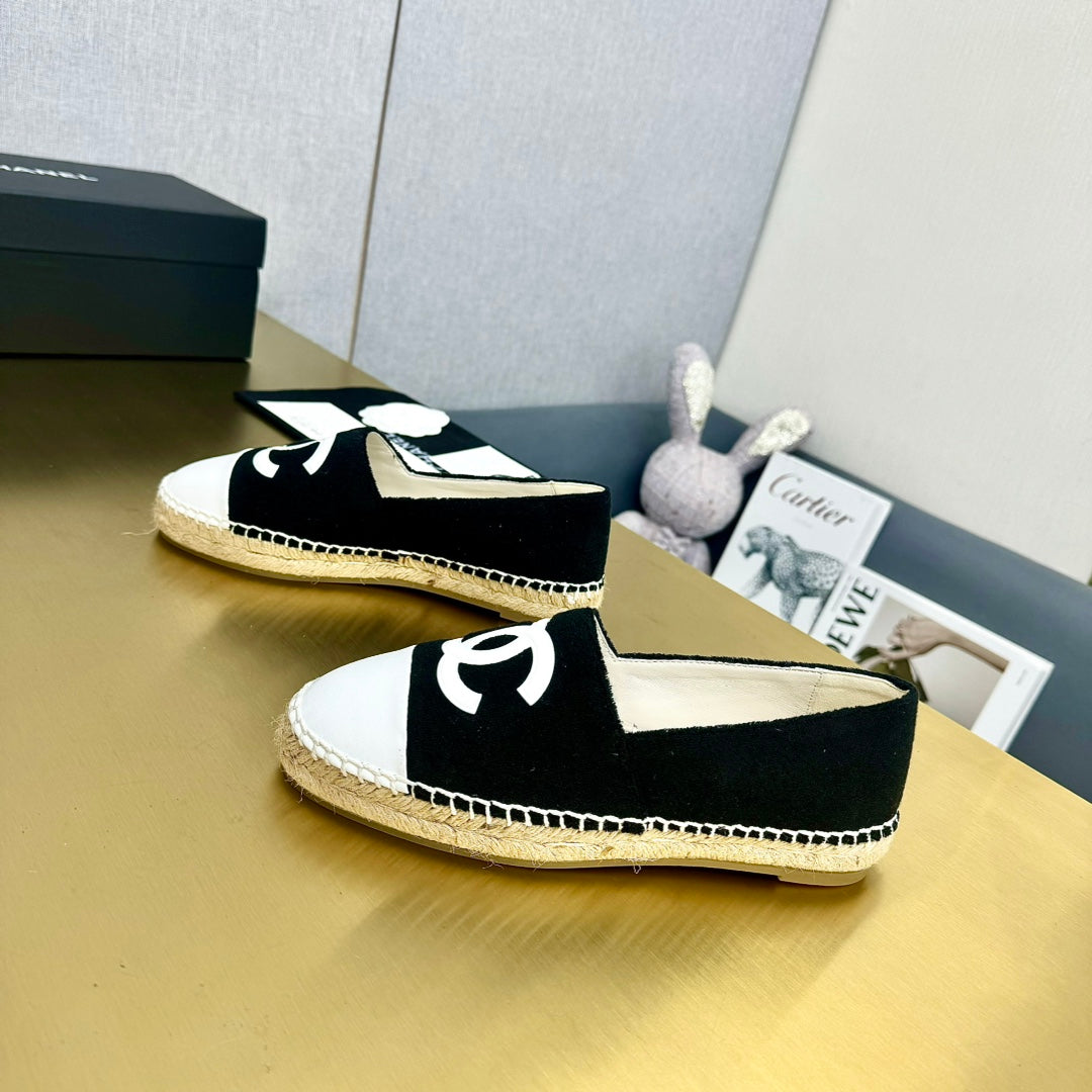 espadrilles black fabric white calfskin