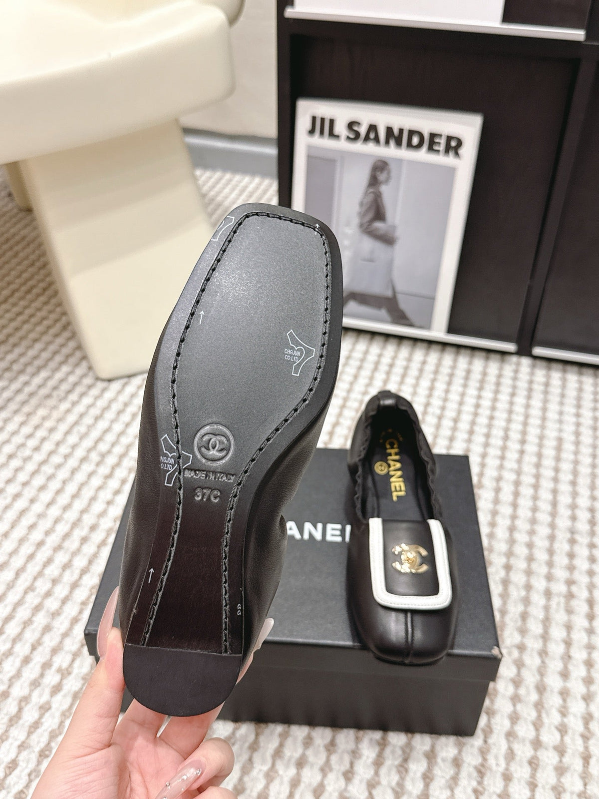 CC Ballet Flats White Black Soft Leather 721500