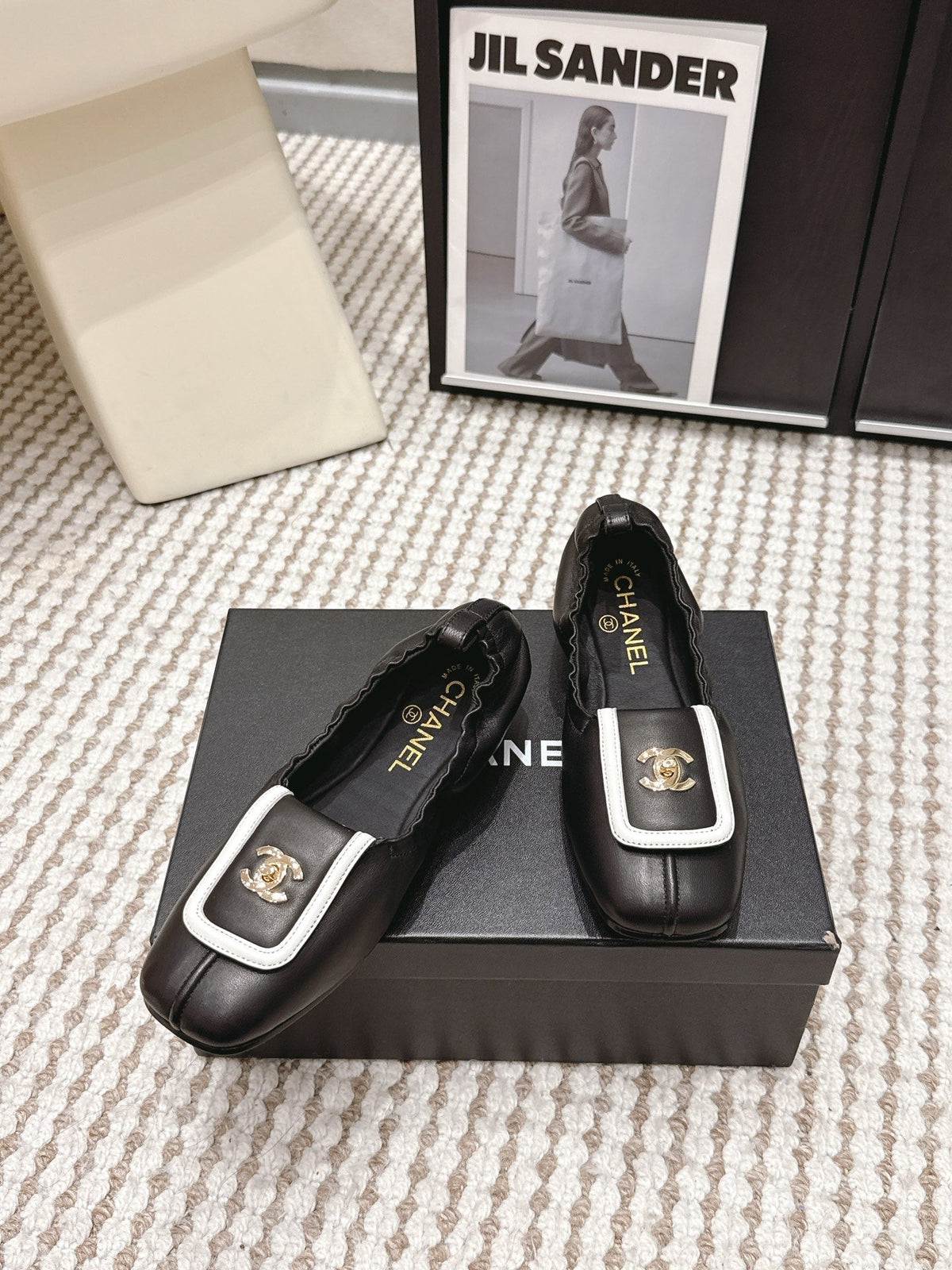 CC Ballet Flats White Black Soft Leather 721500
