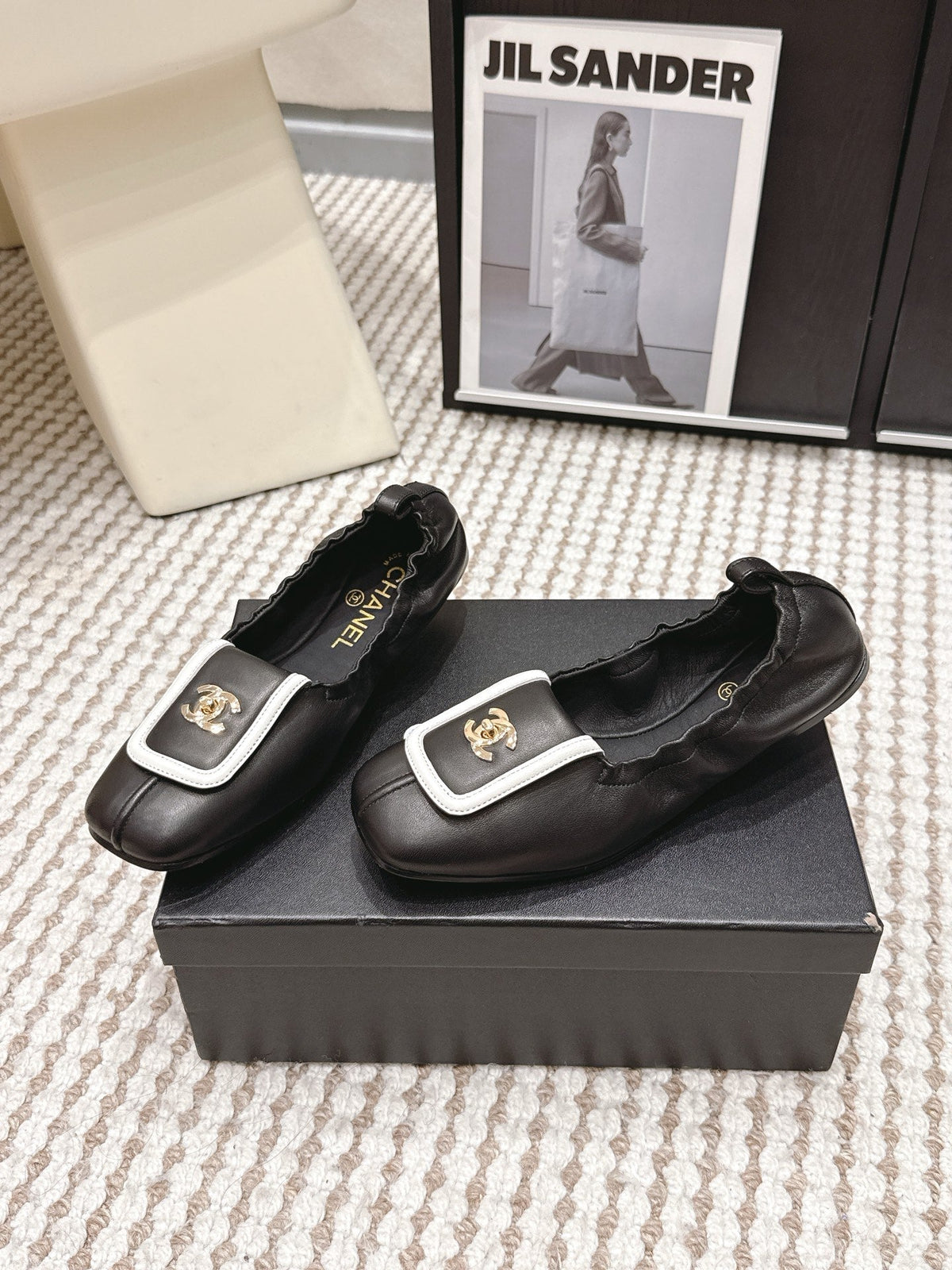 CC Ballet Flats White Black Soft Leather 721500
