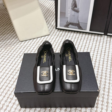 CC Ballet Flats White Black Soft Leather 721500