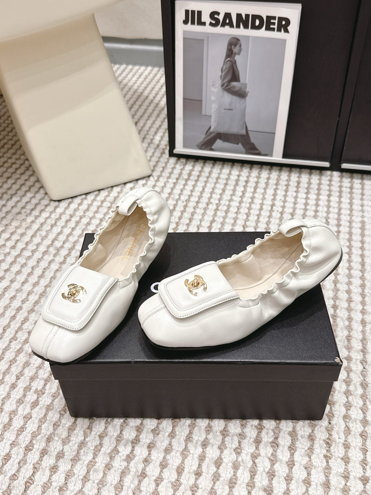 CC Ballet Flats Full White Soft Leather 721501