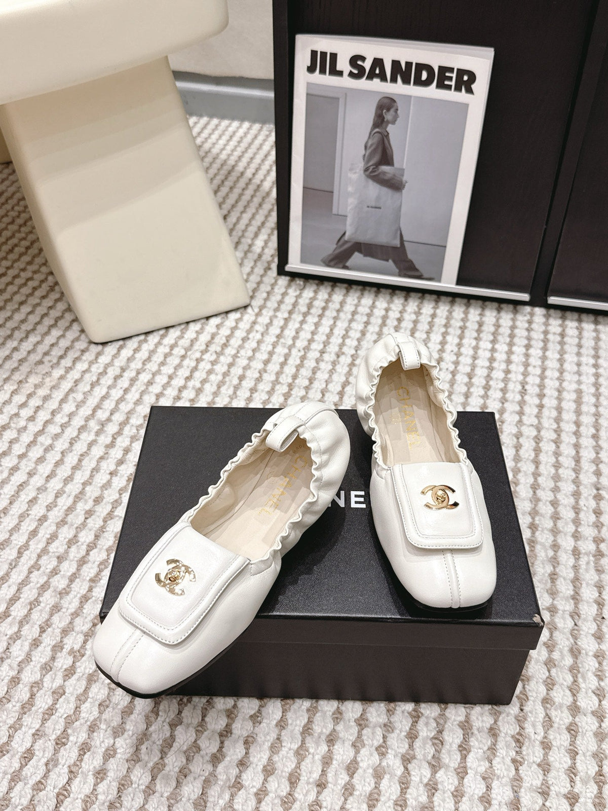 CC Ballet Flats Full White Soft Leather 721501