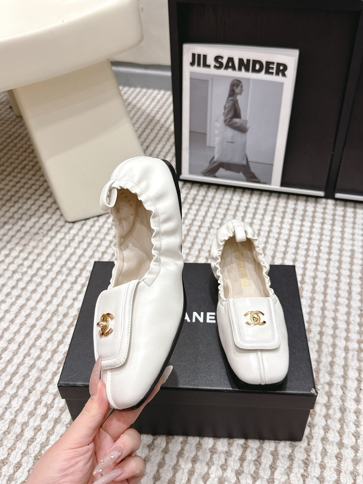 CC Ballet Flats Full White Soft Leather 721501