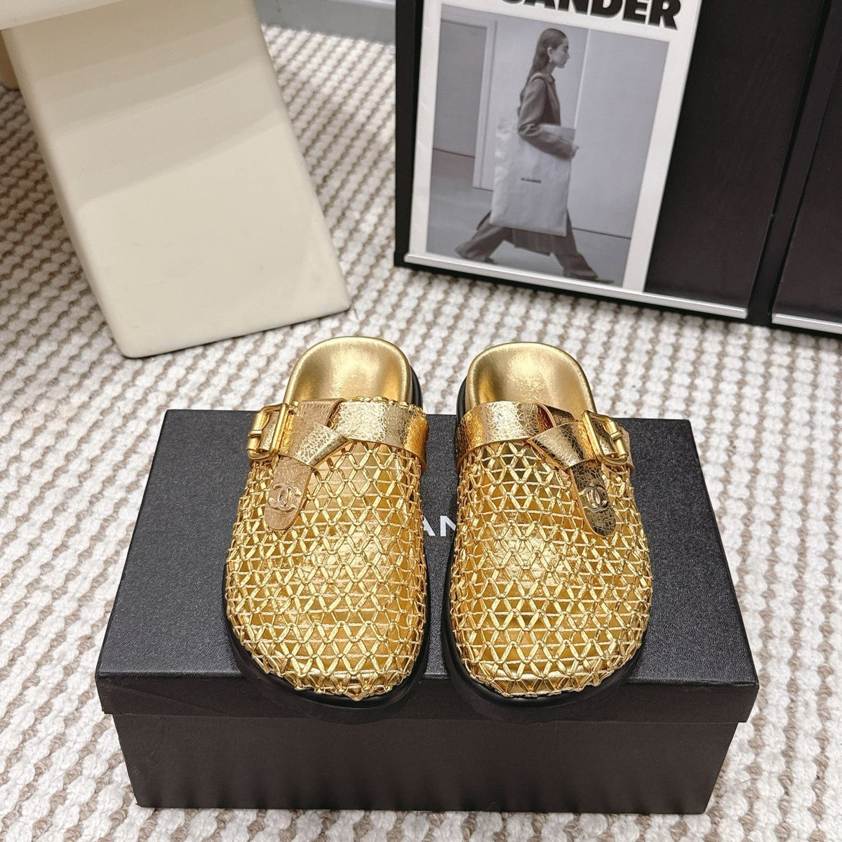 CC Woven Clog Gold Metallic Leather 721528