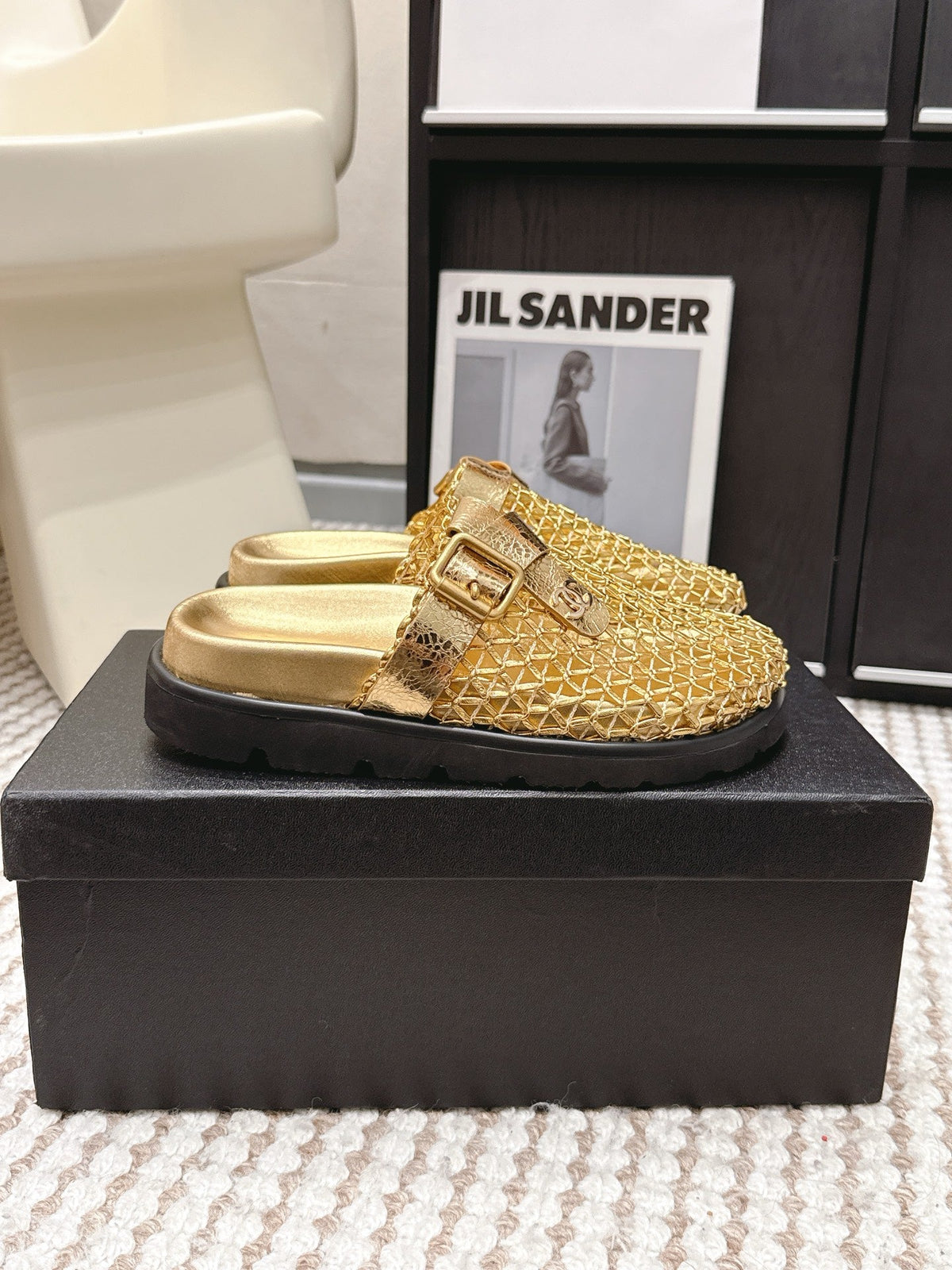 CC Woven Clog Gold Metallic Leather 721528