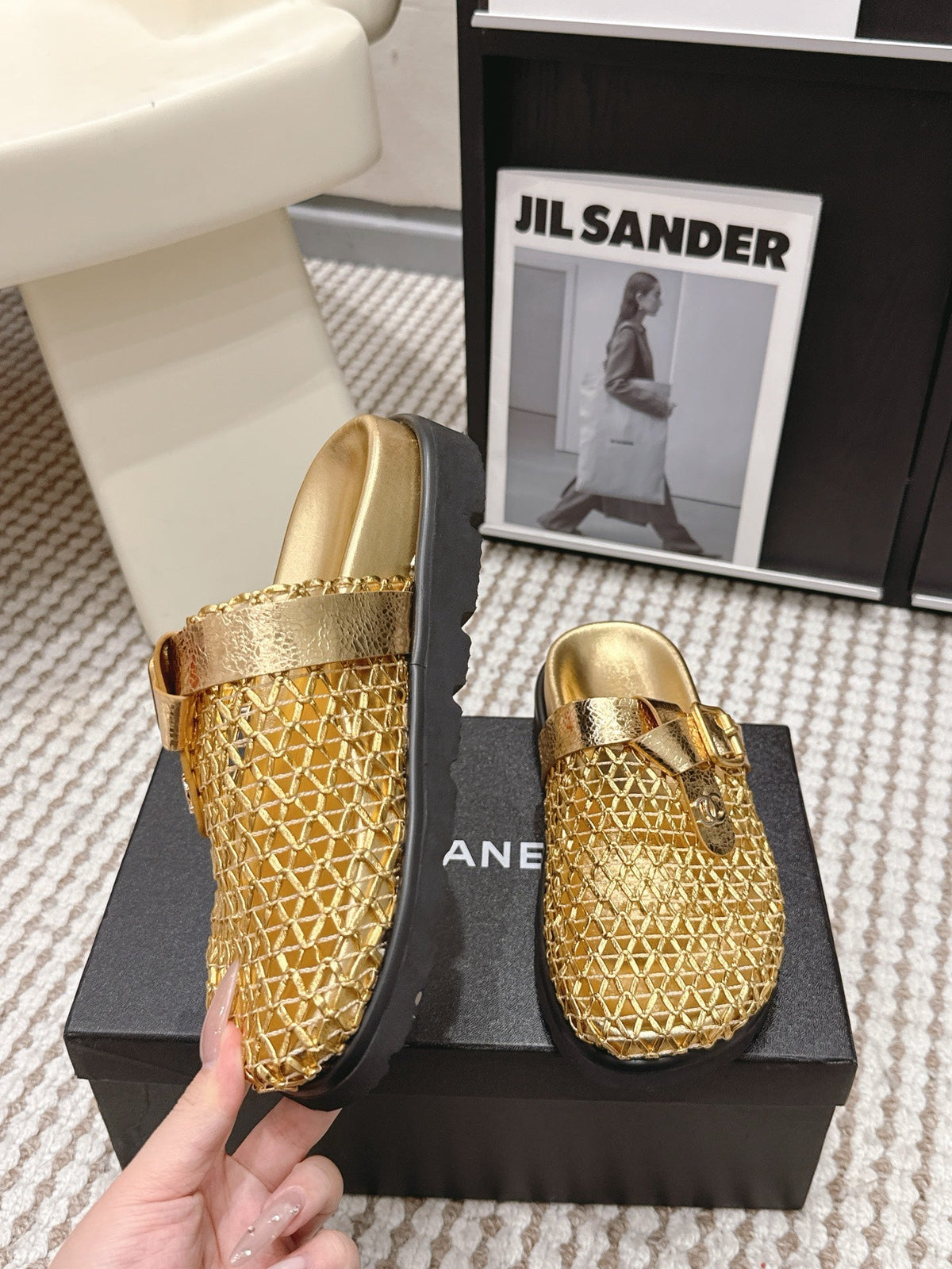 CC Woven Clog Gold Metallic Leather 721528