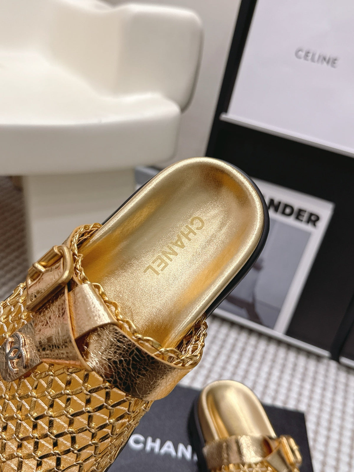 CC Woven Clog Gold Metallic Leather 721528