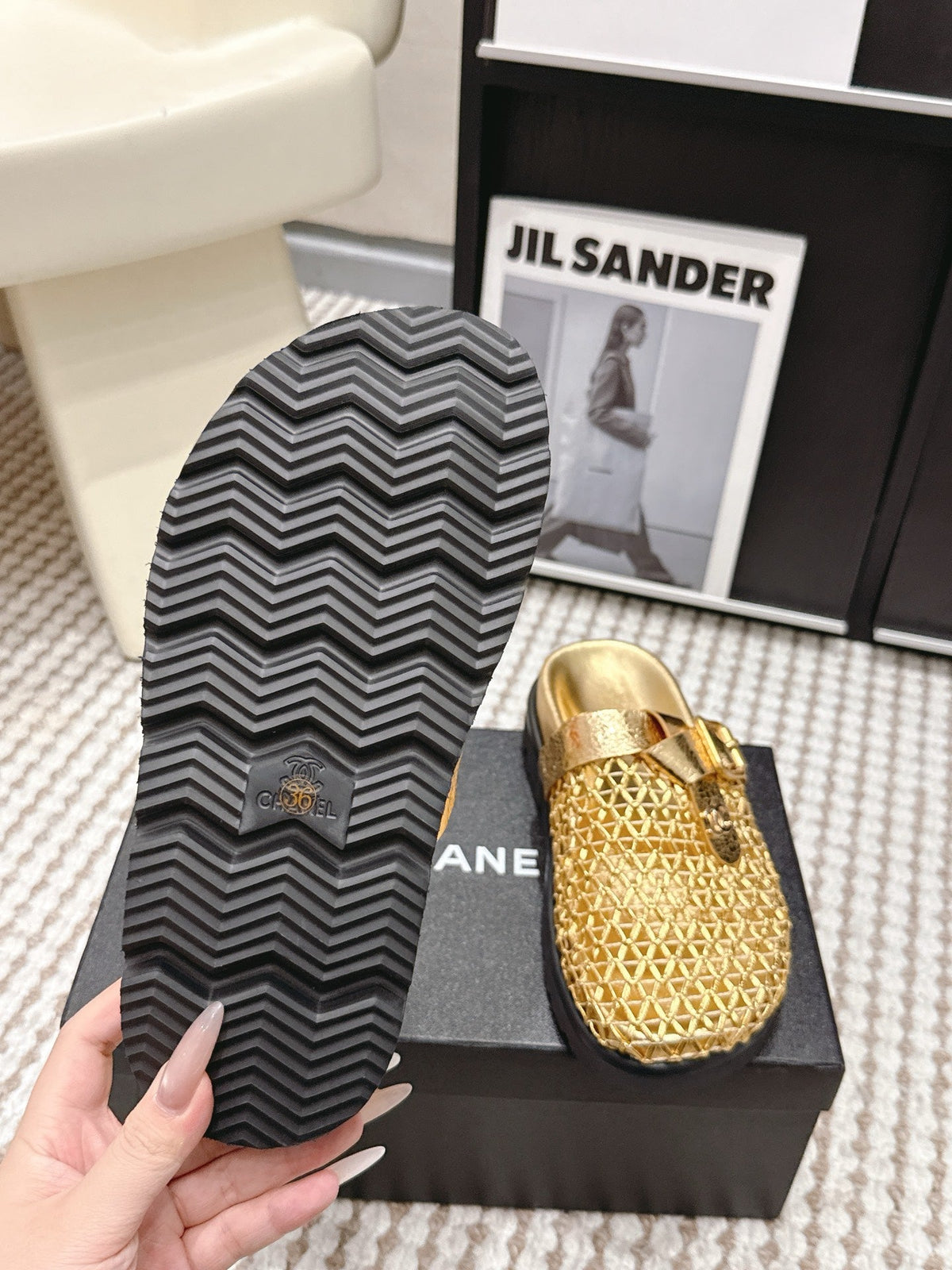 CC Woven Clog Gold Metallic Leather 721528