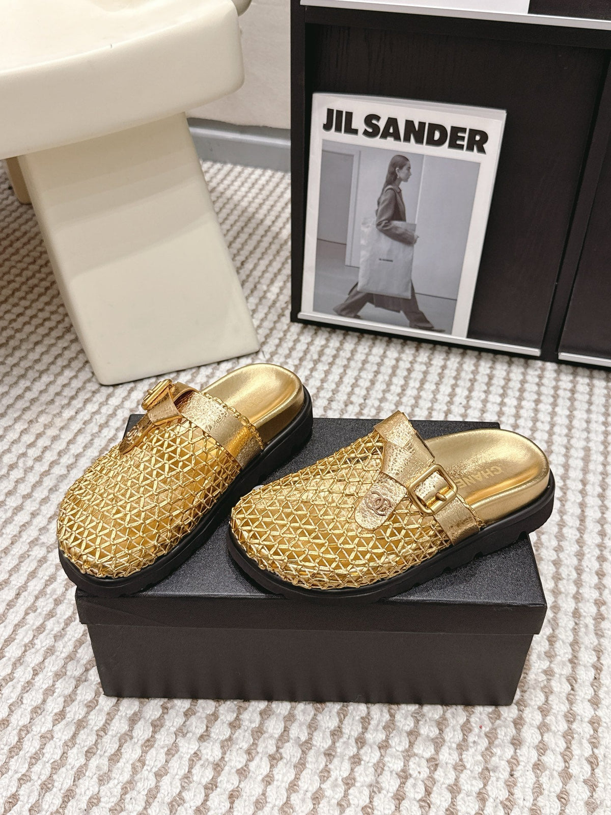 CC Woven Clog Gold Metallic Leather 721528