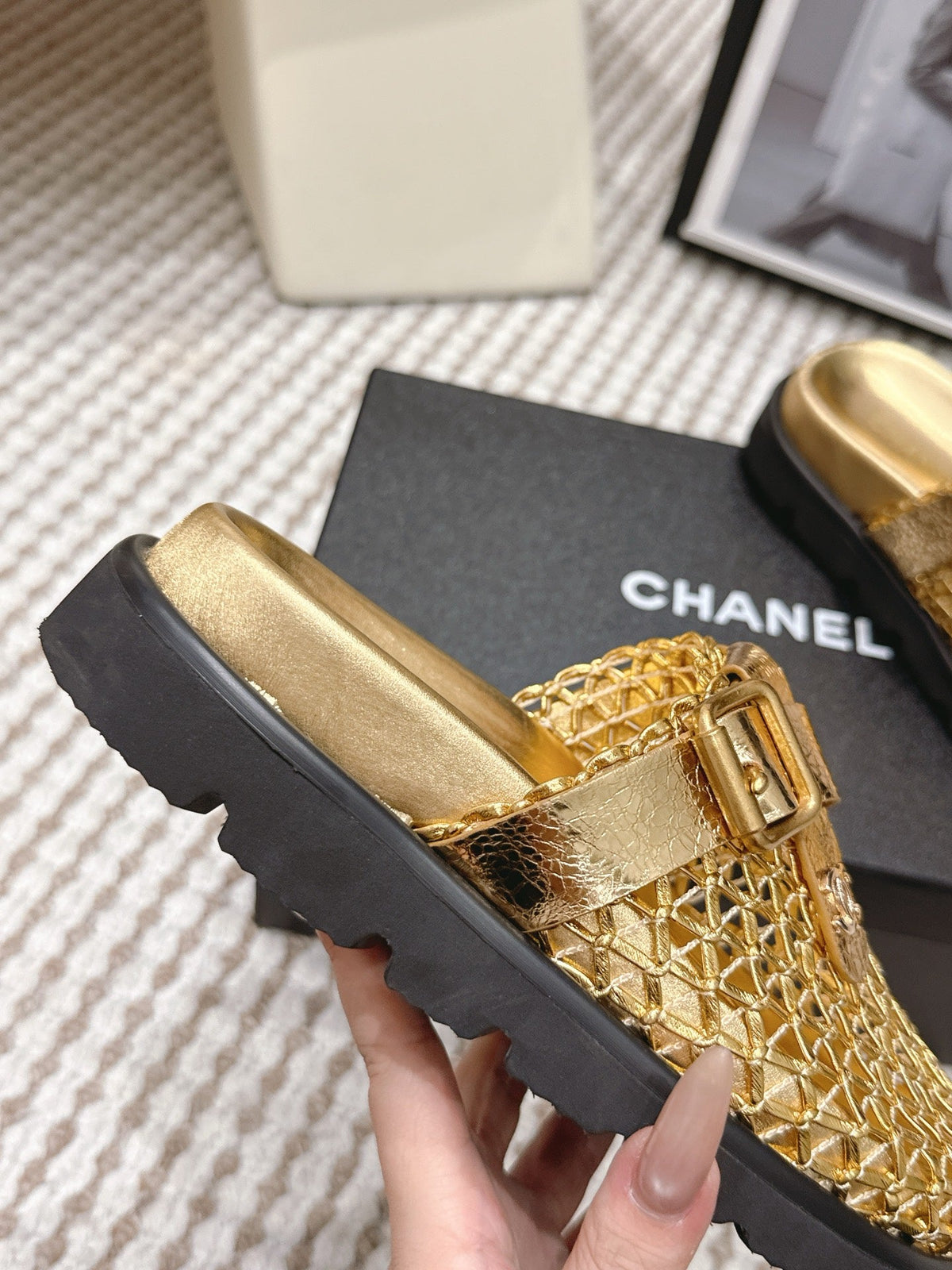 CC Woven Clog Gold Metallic Leather 721528