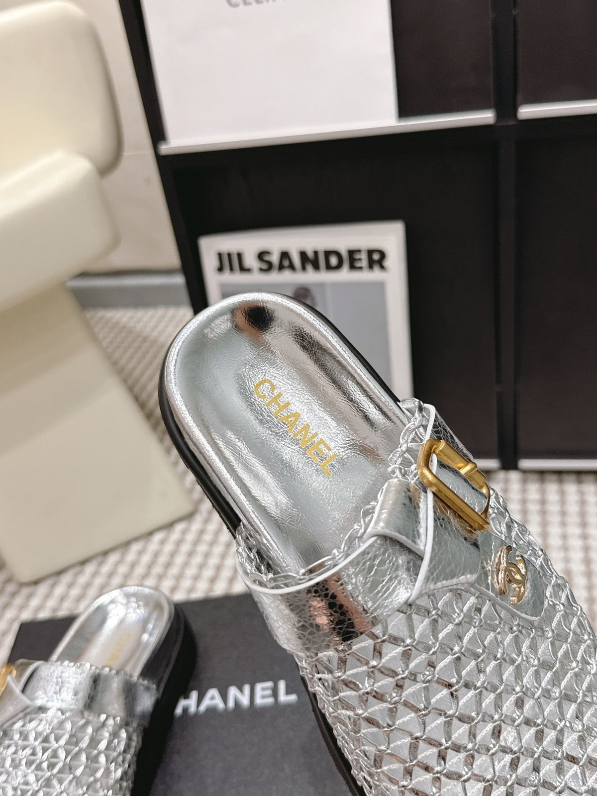 CC Woven Clog Silver Metallic Leather 721529