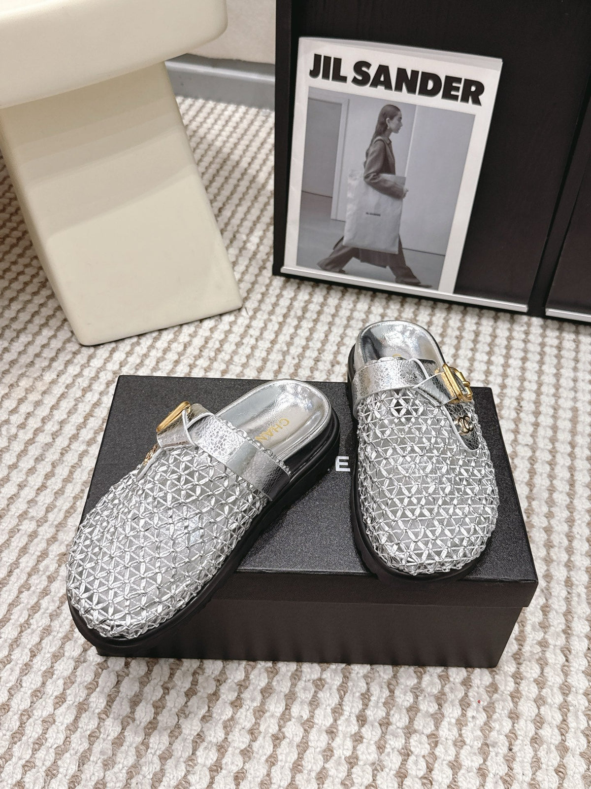 CC Woven Clog Silver Metallic Leather 721529