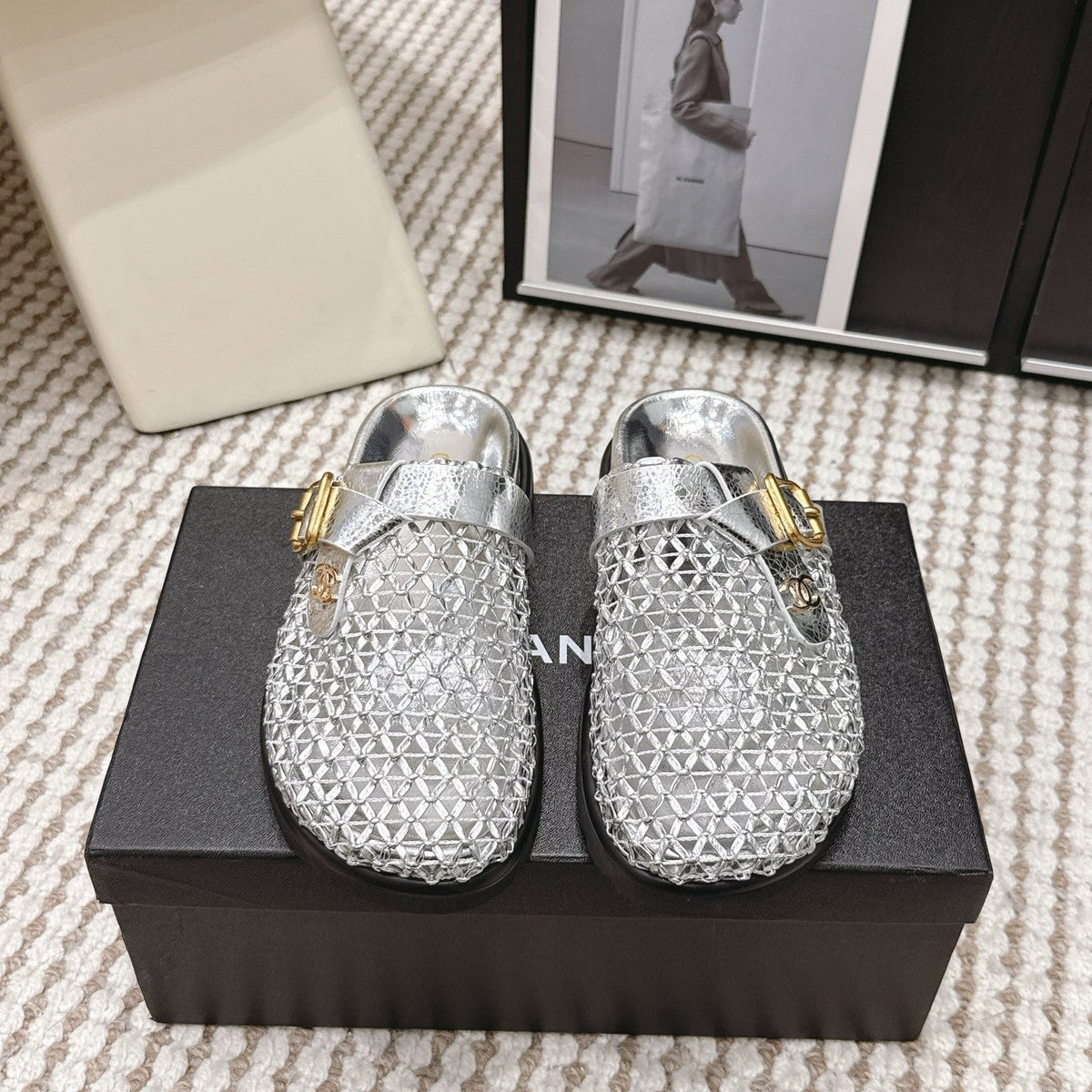 CC Woven Clog Silver Metallic Leather 721529