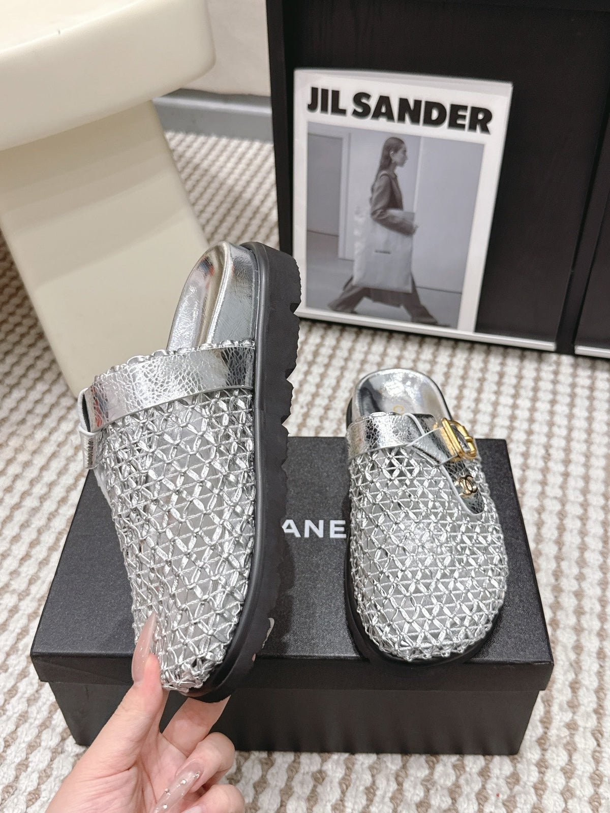 CC Woven Clog Silver Metallic Leather 721529