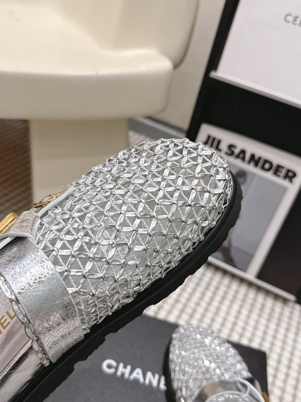 CC Woven Clog Silver Metallic Leather 721529