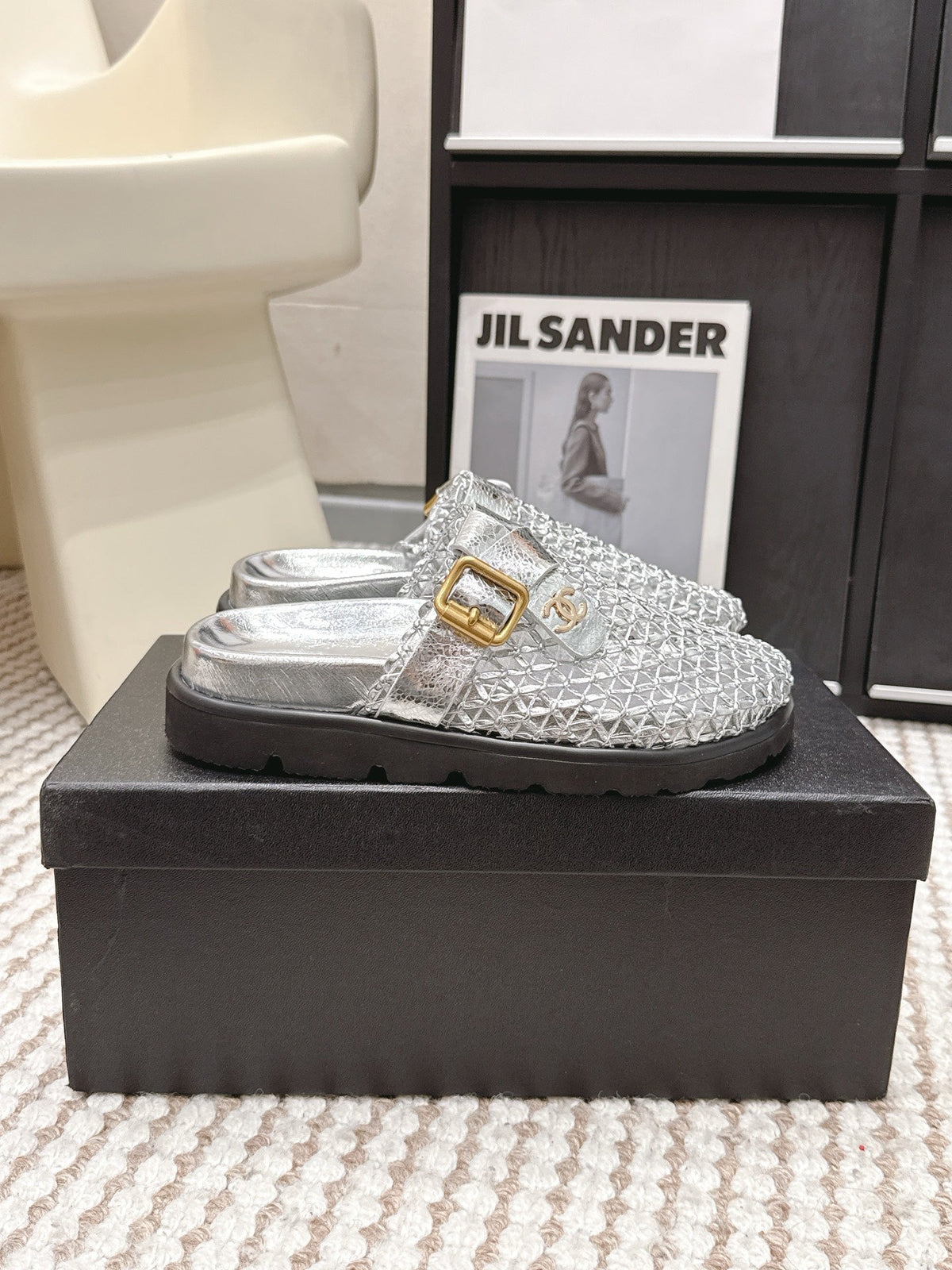 CC Woven Clog Silver Metallic Leather 721529