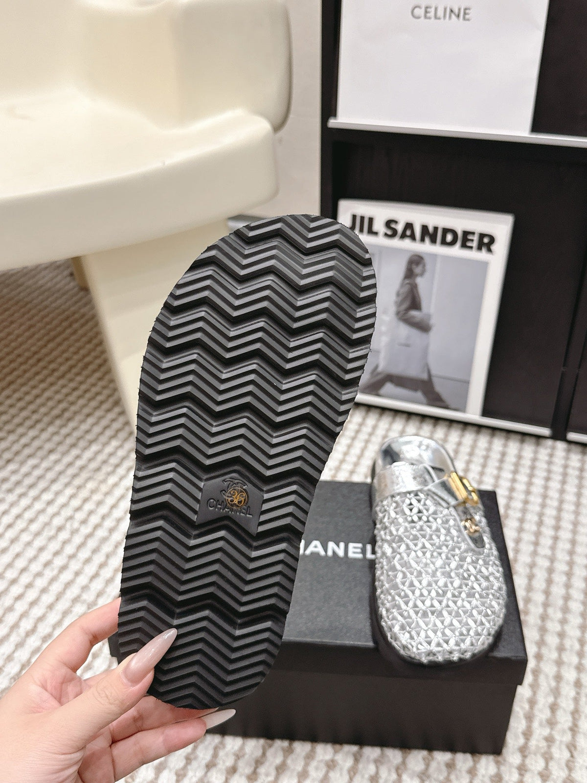 CC Woven Clog Silver Metallic Leather 721529