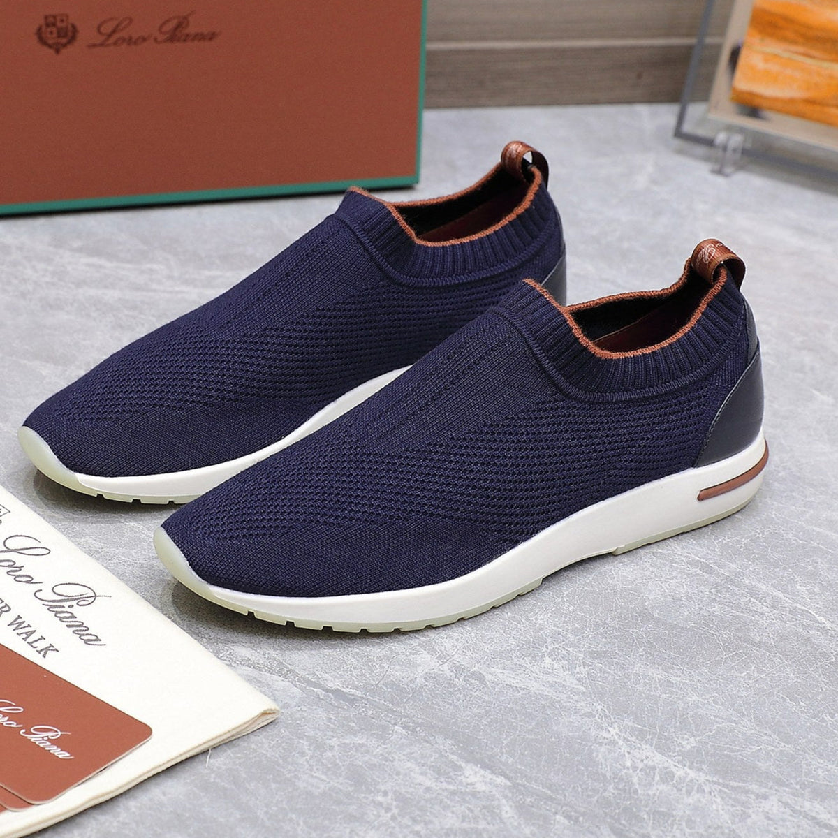 LP lady Flexy Walk Sneaker Navy Blue Wool And Calfskin 310445