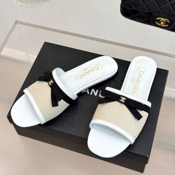 CC 26S Double C Bow Braid Slippers White Sheepskin Woven 717782
