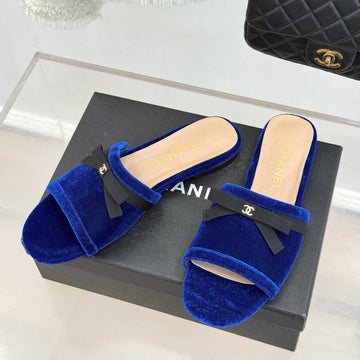 CC 26S Double C Bow Braid Slippers Blue Velvet 717787