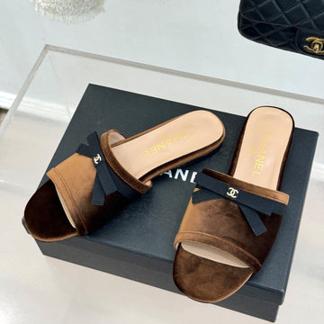 CC 26S Double C Bow Braid Slippers Brown Velvet 717788