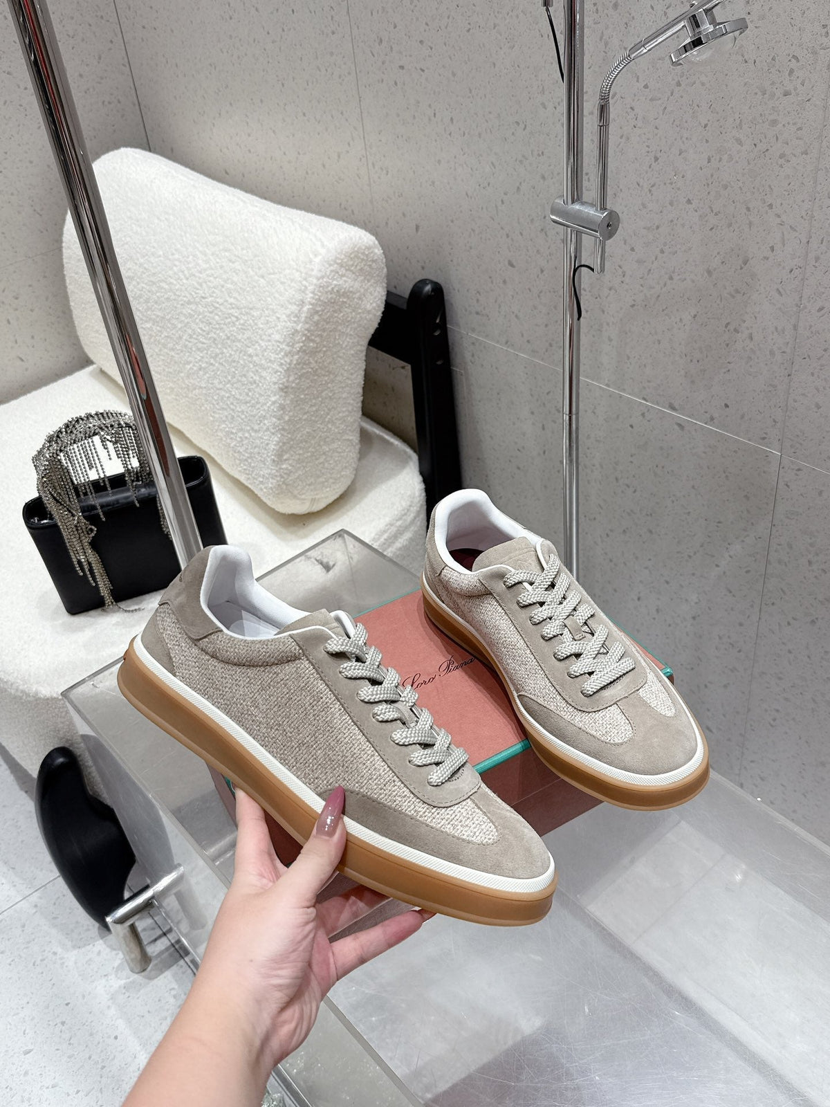 LP Tennis Walk Sneaker Light Grey Suede Cotton 513543