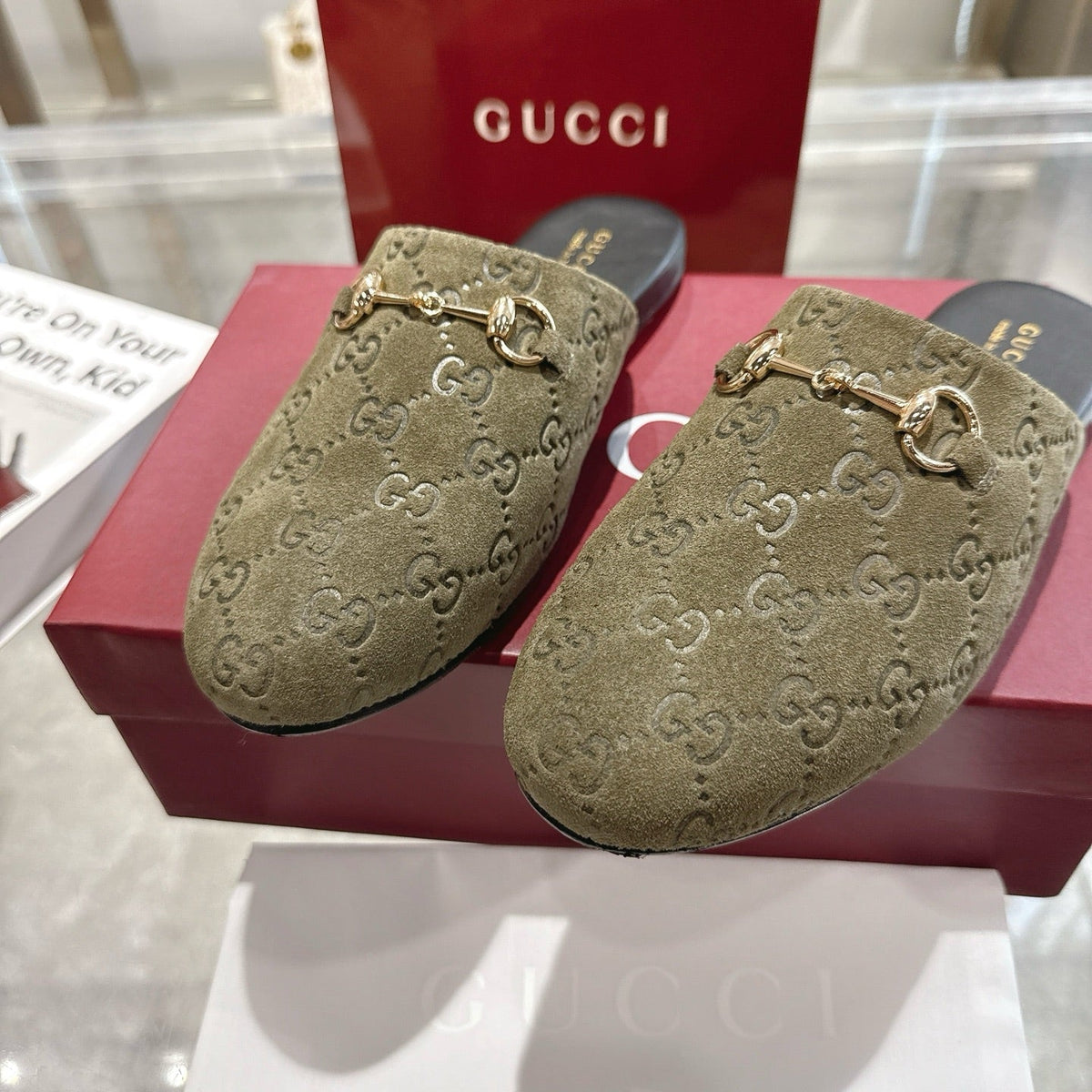 GG 26s Mule With Horsebit Olive Green Suede 664800